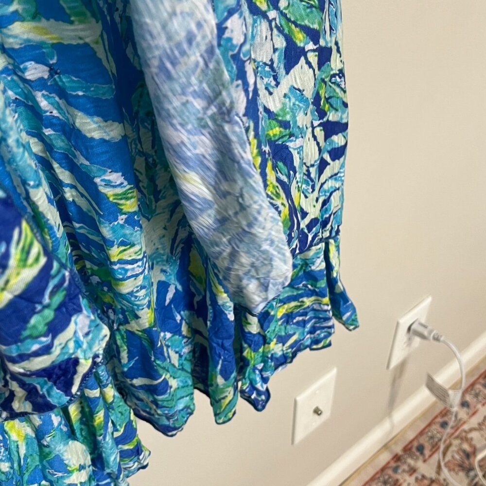 Tango Mango Tropical Palm Leaf Coasta Jungle Blue and Green Sundress Size Medium - Picture 4 of 12